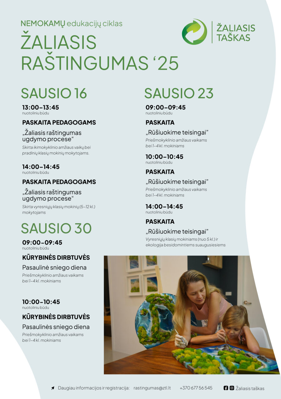 Kviečiama prisijungti prie NEMOKAMŲ nuotolinių edukacijų ciklo „Žaliasis raštingumas“