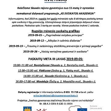 Kviečiame Skuodo rajono gyventojus nuo 55 metų ir vyresnius nemokamai dalyvauti programoje „4S SVEIKATOS AKADEMIJA“