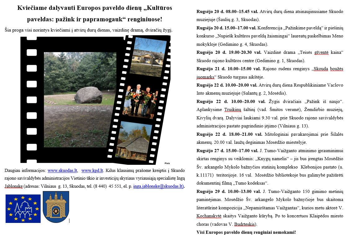 Europos paveldo dienų renginių programa