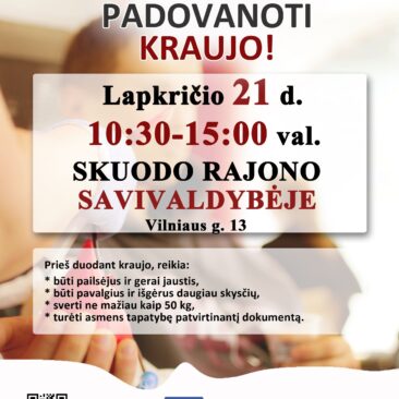 Kviečiame dalyvauti kraujo donorystės akcijoje