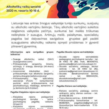 Skuodo rajone anoniminės ir nemokamos konsultacijos asmenims, kenčiantiems nuo priklausomybių