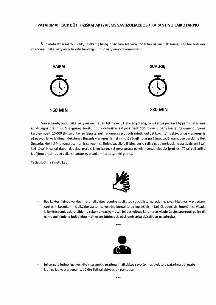 Kaip būti fiziškai aktyviems karantino COVID-19 saviizoliacijos metu?
