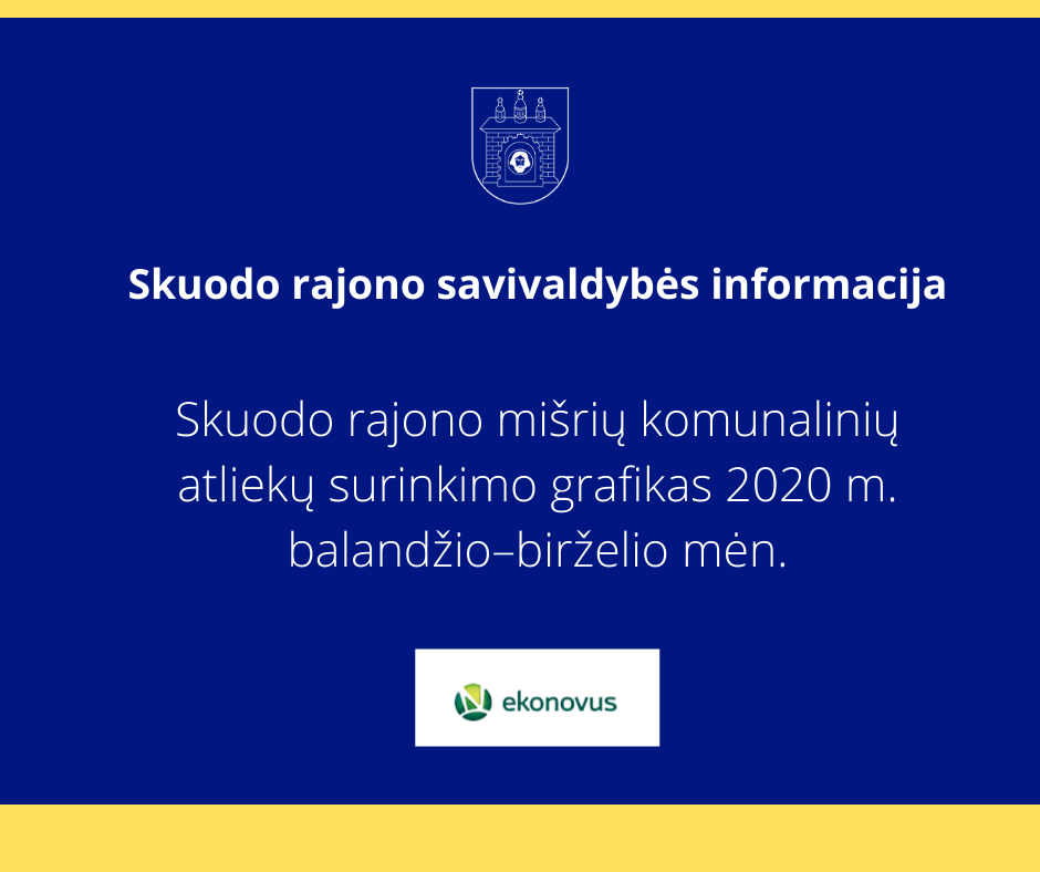 Skuodo rajono mišrių komunalinių atliekų surinkimo grafikas 2020 m. balandžio–birželio mėn.