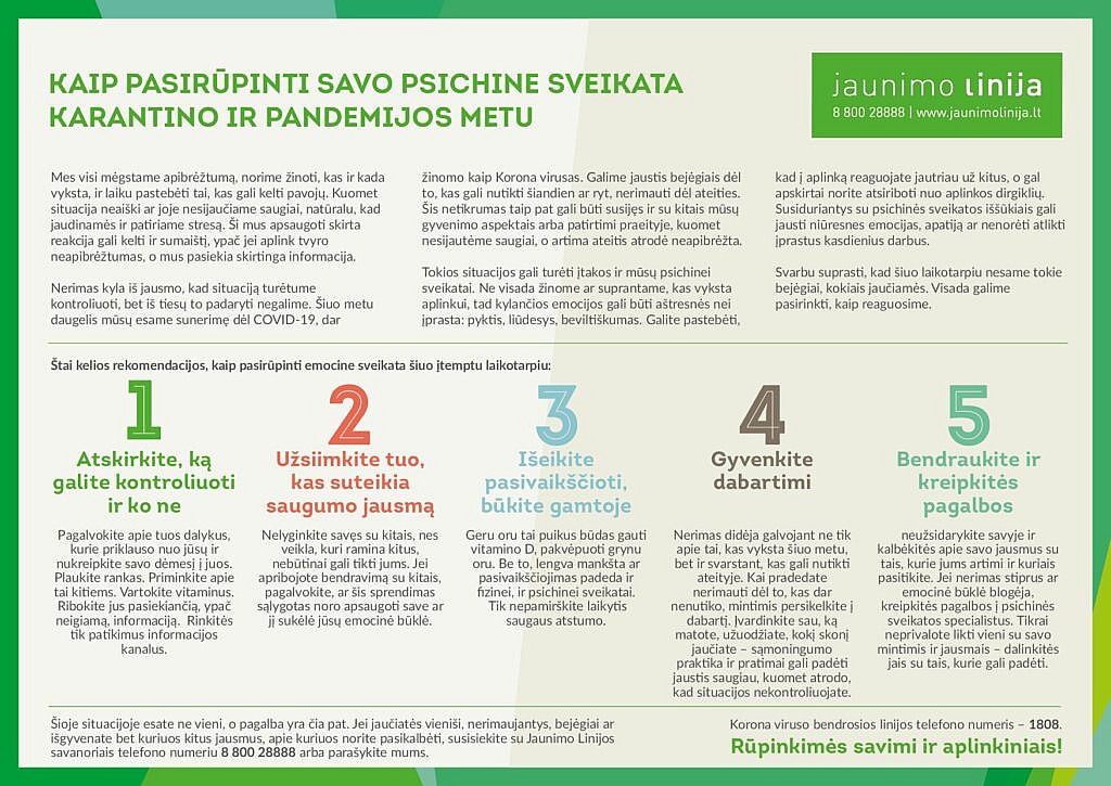 Kaip pasirūpinti savo psichine sveikata karantino ir pandemijos metu