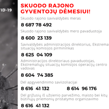 Skuodo rajono gyventojams karantino metu svarbūs kontaktai