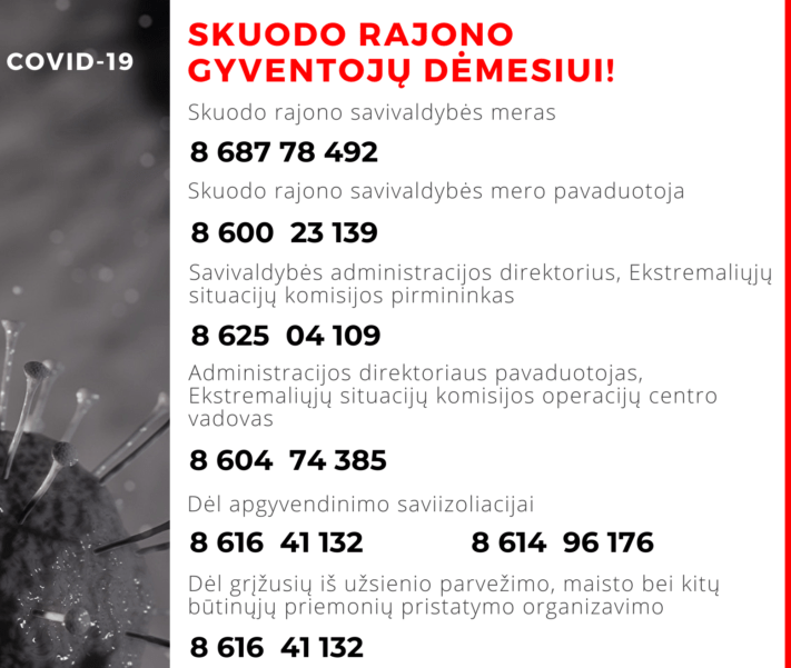 Skuodo rajono gyventojams karantino metu svarbūs kontaktai