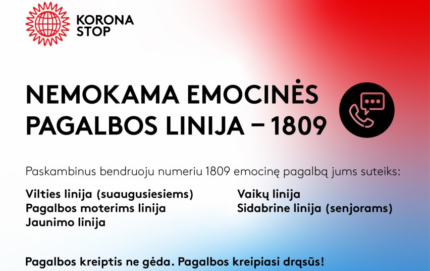 Karantino metu gyventojams įkurta nacionalinė vieninga emocinės paramos telefonu linija 1809