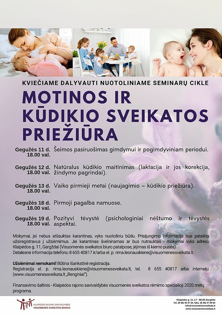Skuodo rajono gyventojai kviečiami registruoti į nuotolinius mokymus „Motinos ir kūdikio sveikatos priežiūra”