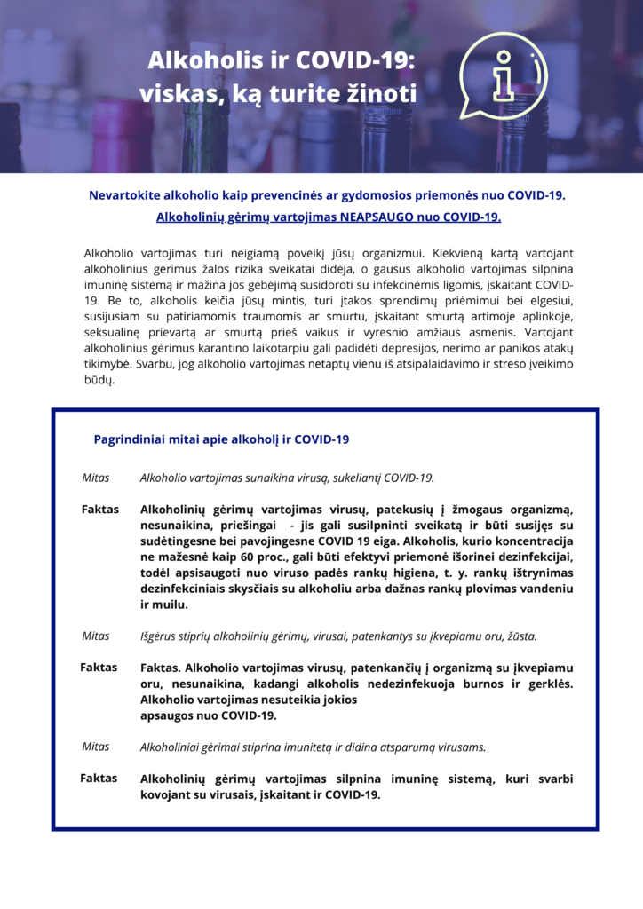 Pasaulio sveikatos organizacijos informacinė medžiaga dėl alkoholio vartojimo pandemijos metu