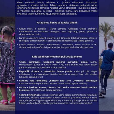 Pasaulio sveikatos organizacijos informacija, skatinanti visuomenę nevartoti tabako gaminių