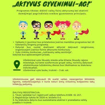 Kviečiame Skuodo rajono tėvelius registruoti vaikus dalyvauti programoje „Aktyvus gyvenimui-AG!“