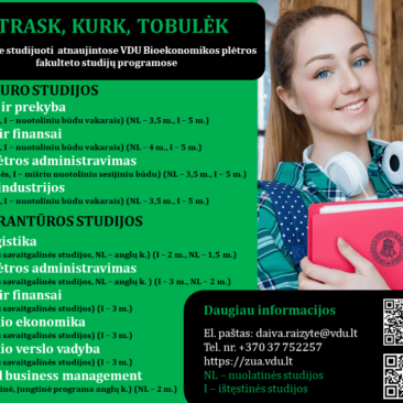 Vytauto Didžiojo universiteto Bioekonomikos plėtros fakulteto informacija apie studijas