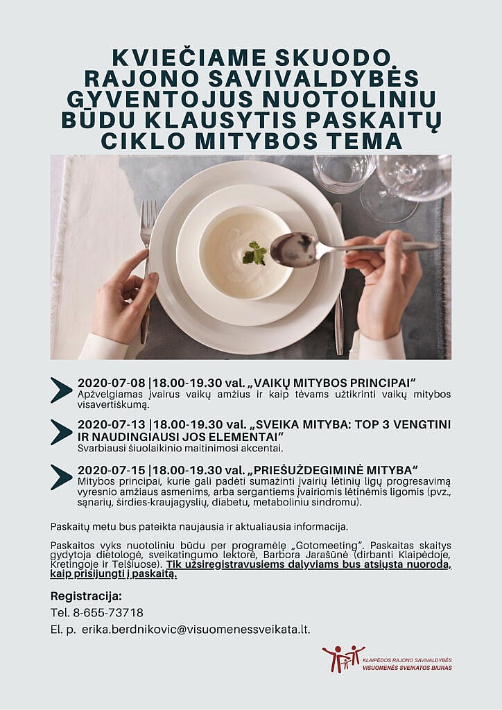 Rajono gyventojai kviečiami nuotoliniu būdu klausytis paskaitų ciklo mitybos tema
