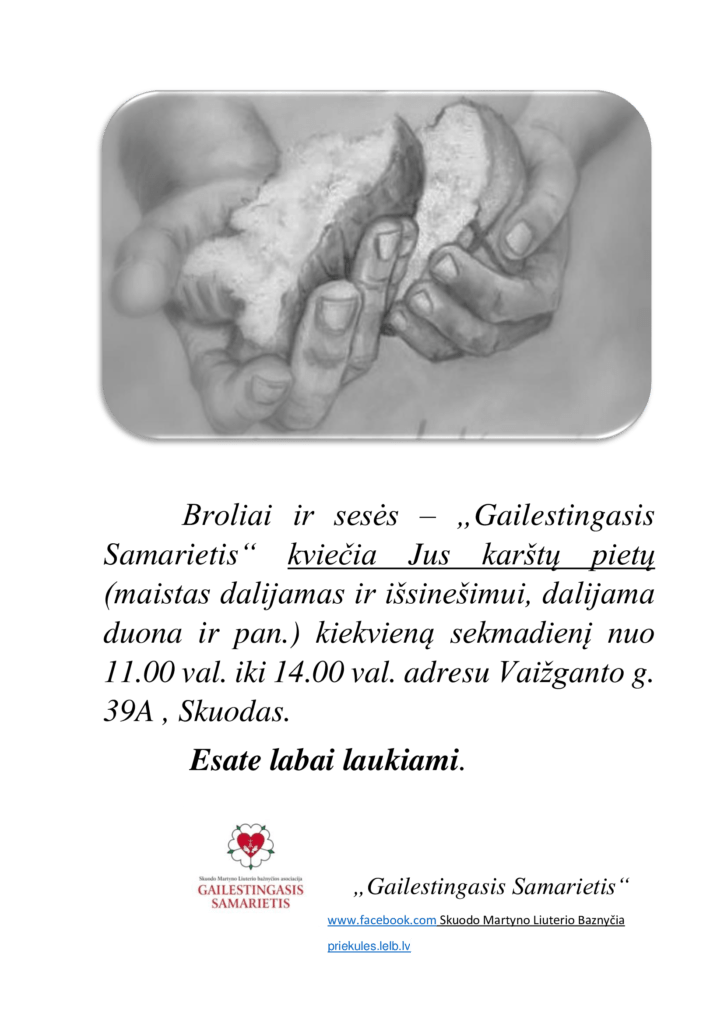 Skuodo Martyno Liuterio bažnyčia kiekvieną sekmadienį dalija maistą