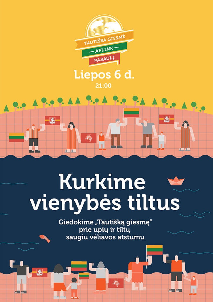 Giedokime Tautišką giesmę prie upių ir tiltų saugiu vėliavos atstumu