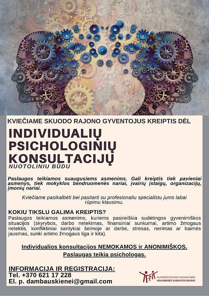 Skuodo rajono gyventojams siūlomos individualios psichologinės konsultacijos