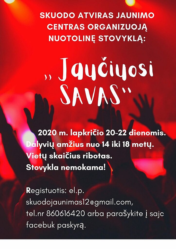 Skuodo rajono jaunimas kviečiamas dalyvauti nuotolinėje stovykloje „Jaučiuosi SAVAS“