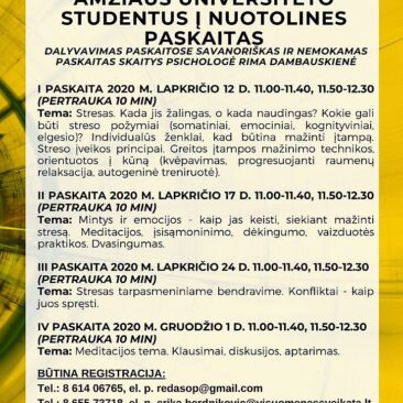 Kvietimas Skuodo trečiojo amžiaus universiteto studentams į nemokamas nuotolines paskaitas