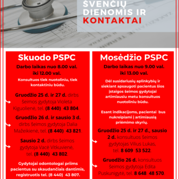 Skuodo ir Mosėdžio PSPC darbo laikas švenčių dienomis ir kontaktai
