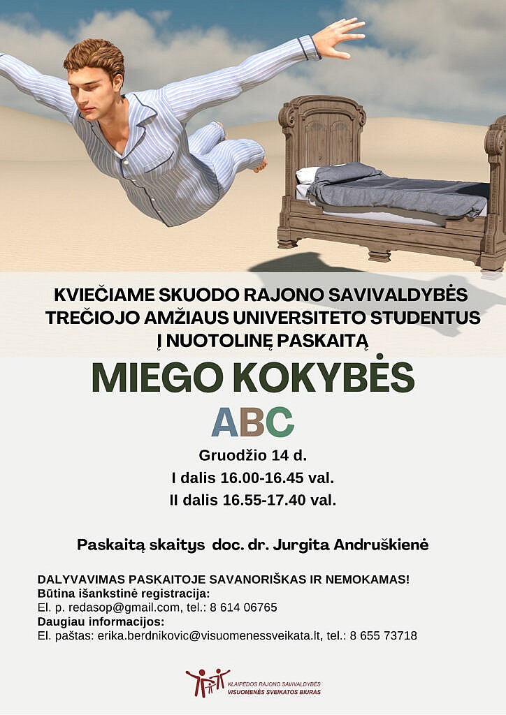 Skuodo rajono Trečiojo amžiaus universiteto studentai kviečiami į paskaitą apie miego kokybę