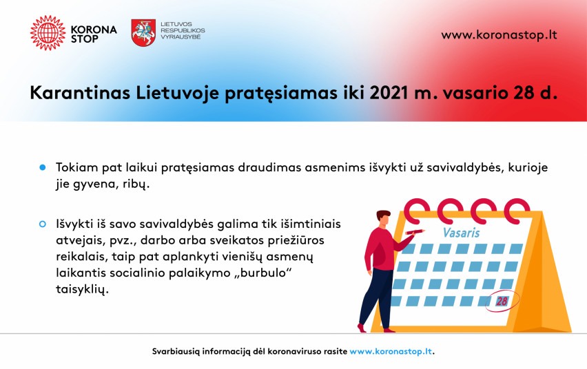 Karantinas ir judėjimo ribojimai pratęsiami dar mėnesiui