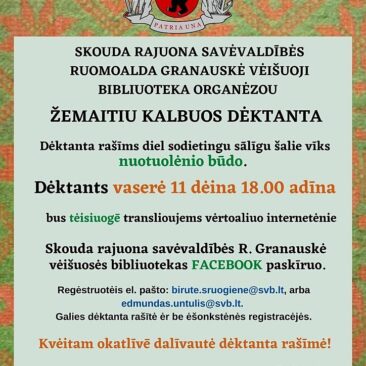 Kviečiama rašyti Žemaičių kalbos diktantą