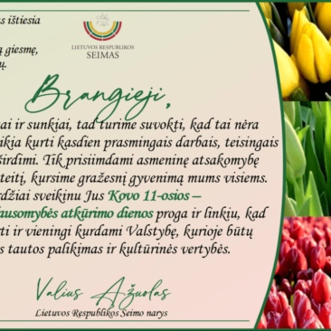 Seimo nario Valiaus Ąžuolo sveikinimas Kovo 11-osios proga