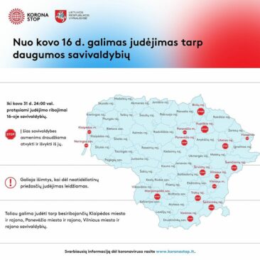 Nuo kovo 16 d. galimas judėjimas tarp daugumos savivaldybių