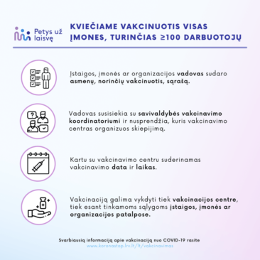Vakcinuotis kviečiamos įmonės, turinčios ne mažiau 100 darbuotojų