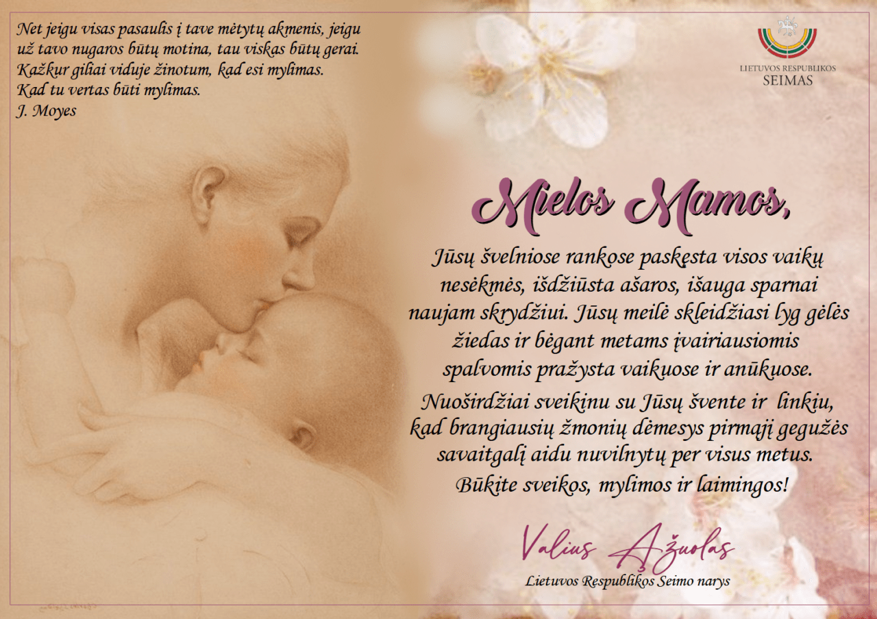 Seimo narys Valius Ąžuolas sveikina su Motinos diena