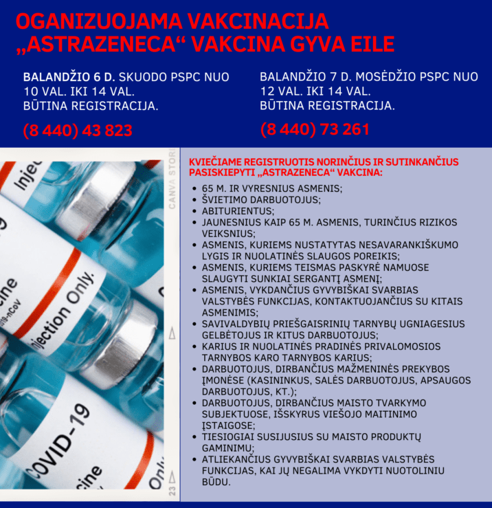 Oganizuojama vakcinacija „AstraZeneca“ vakcina gyva eile