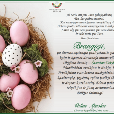 Seimo narys Valius Ąžuolas sveikina šv. Velykomis