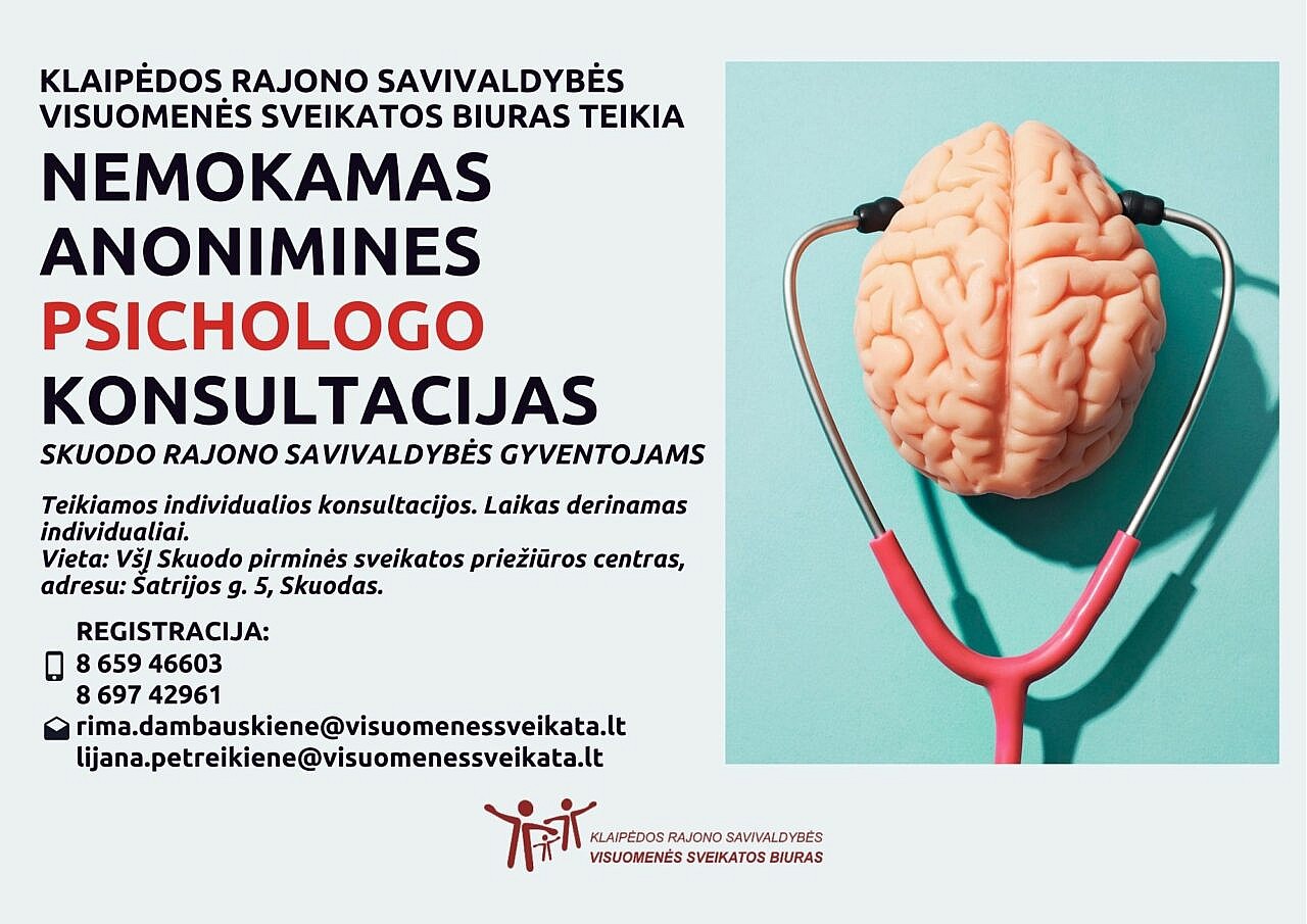 Skuodo rajono gyventojams teikiamos nemokamos anoniminės psichologo konsultacijos