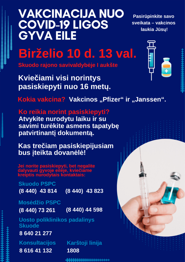 Jau šį ketvirtadienį Savivaldybėje vakcinacija nuo COVID-19 ligos gyva eile