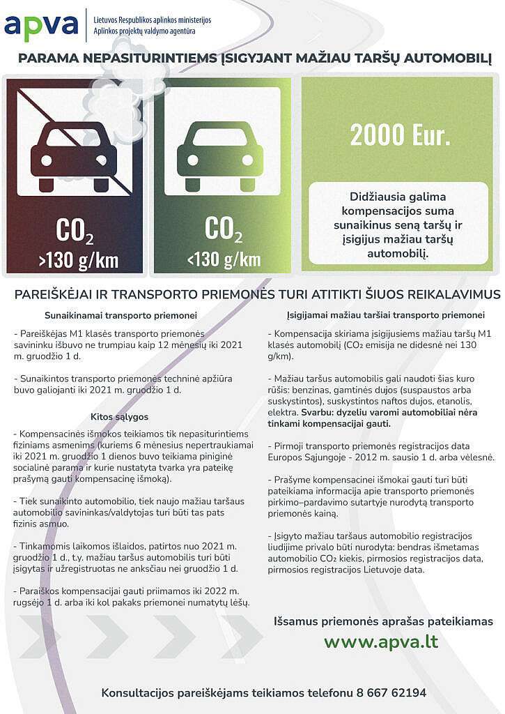 Nepasiturintieji jau gali teikti paraiškas 2 tūkst. eurų paramai mažiau taršiam automobiliui