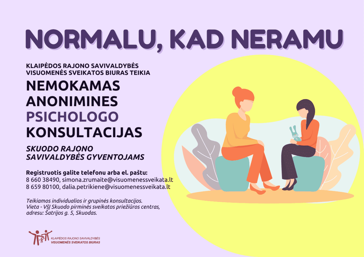 Skuodo rajono gyventojams teikiamos nemokamos anoniminės psichologo konsultacijos