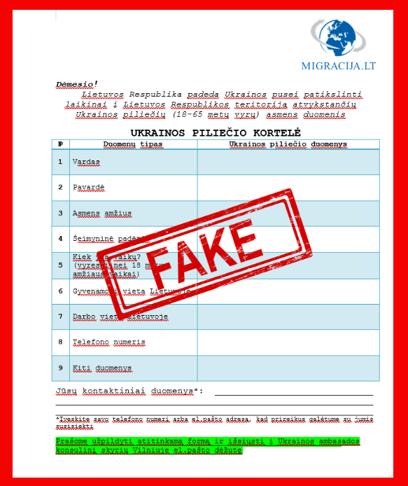 Migracijos departamento vardu prisidengę sukčiai bando rinkti duomenis apie Ukrainos karo pabėgėlius