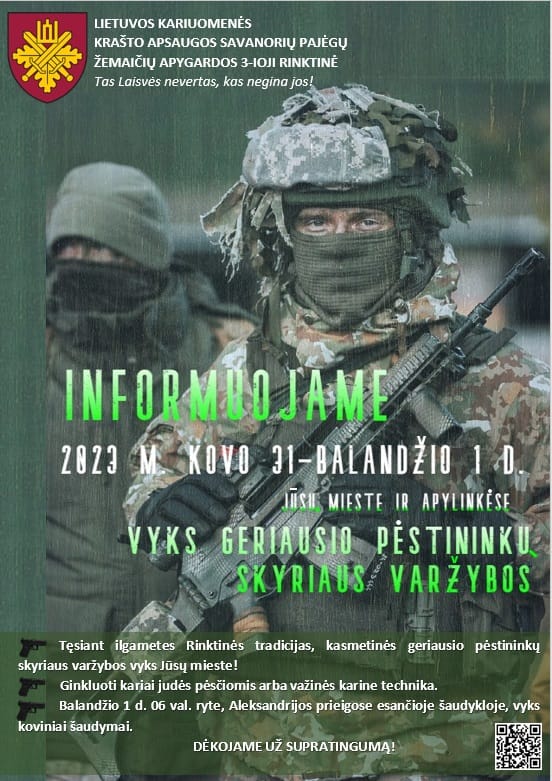 Informuojame, kad vyks geriausio pėstininkų skyriaus varžybos