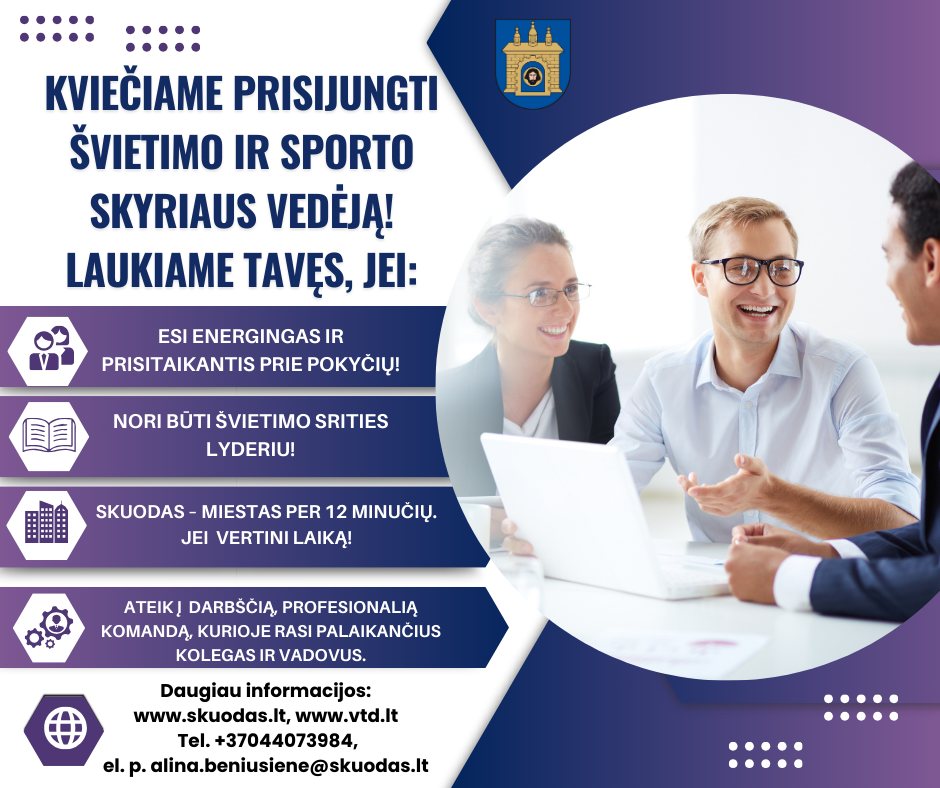 Kviečiame prisijungti Švietimo ir sporto skyriaus vedėją!
