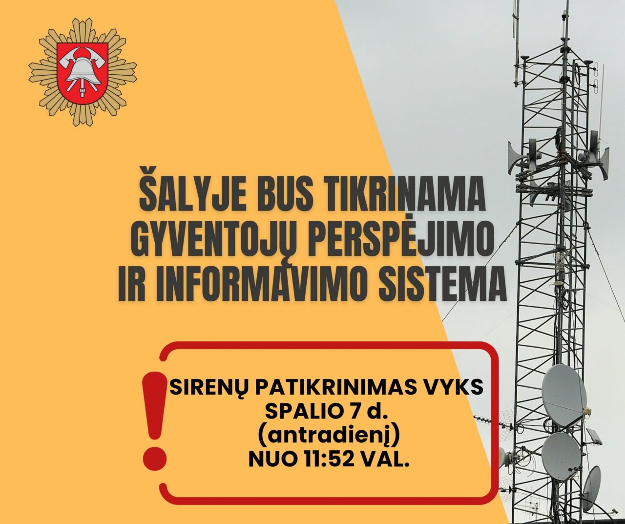 Šalyje bus tikrinama gyventojų perspėjimo ir informavimo sistema
