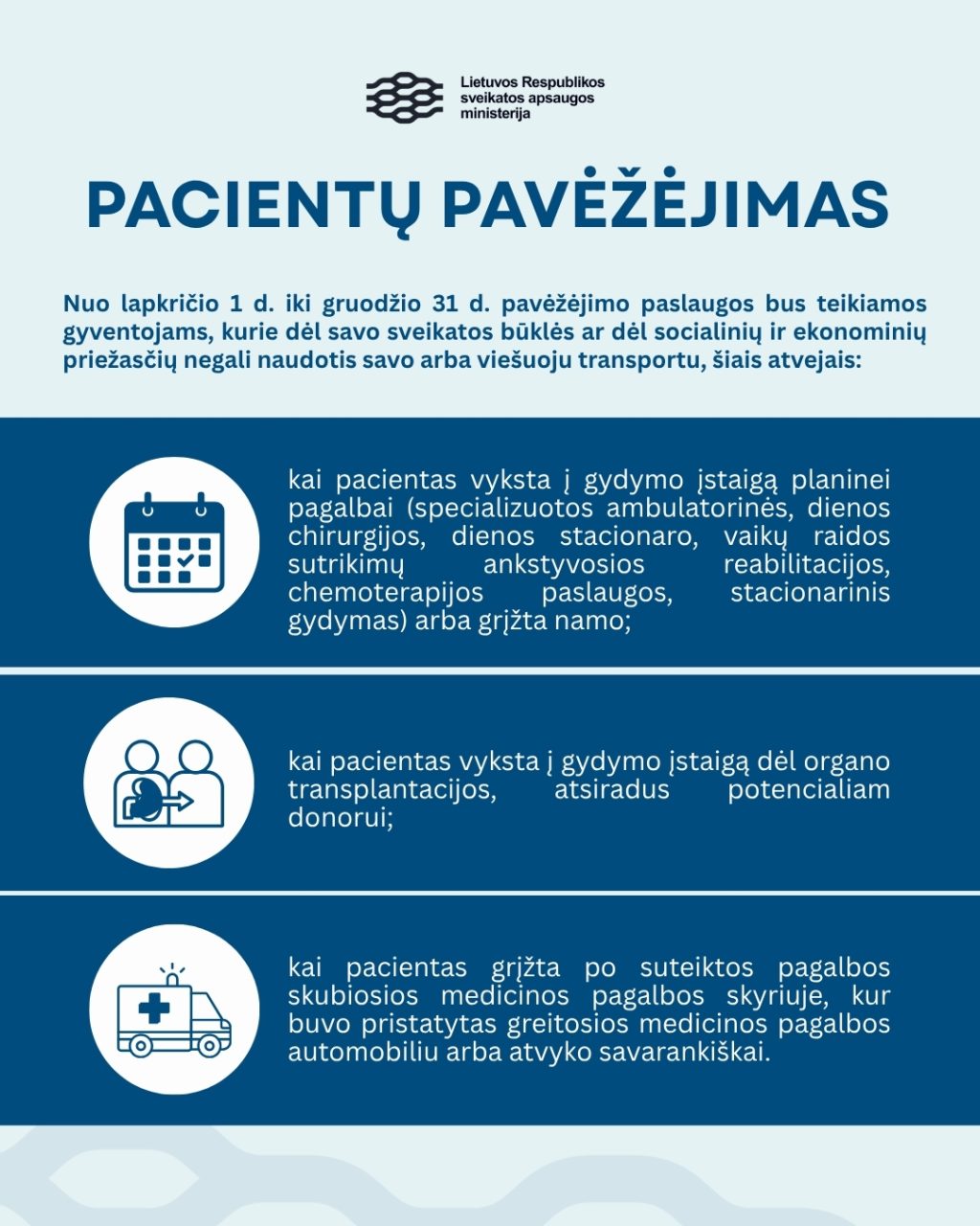 Pacientų pavėžėjimo paslauga vėl prieinama visa apimtimi