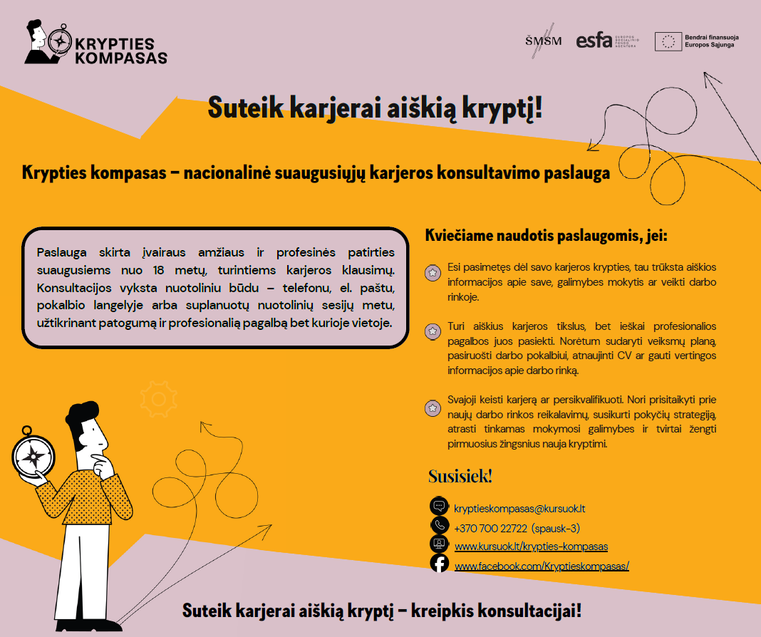 Informacija apie naują valstybės finansuojamą paslaugą „Krypties kompasas“