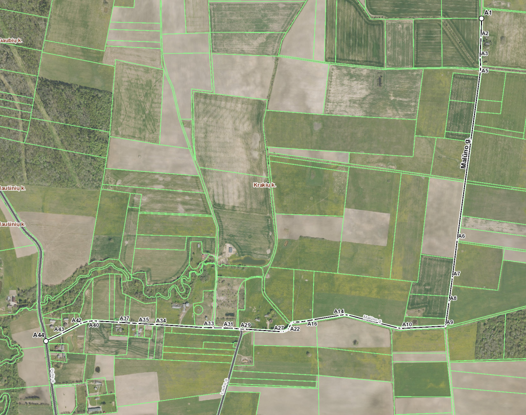 Keičiamas Skuodo rajono Mosėdžio seniūnijos Krakių kaimo Malūno gatvės geografinės charakteristikos