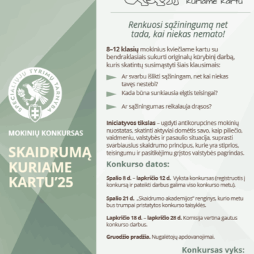 KVIETIMAS DALYVAUTI NACIONALINIAME KONKURSE „SKAIDRUMĄ KURIAME KARTU‘25“