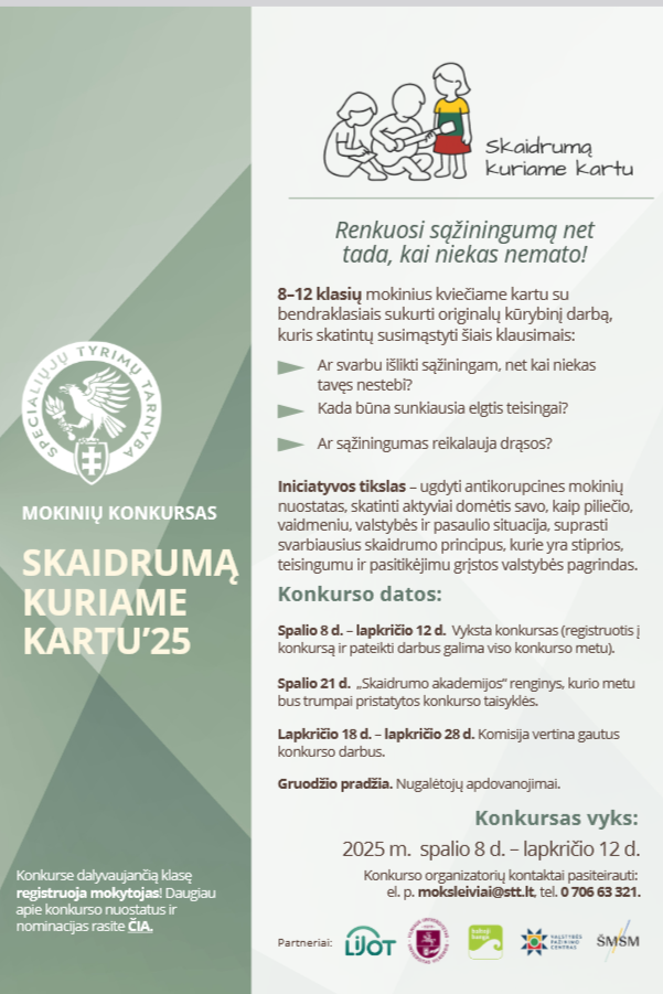KVIETIMAS DALYVAUTI NACIONALINIAME KONKURSE „SKAIDRUMĄ KURIAME KARTU‘25“