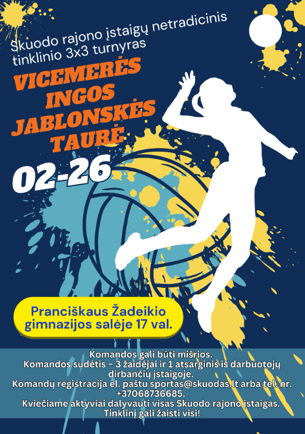 Featured image for article: Rajono įstaigų netradicinio tinklinio 3×3 turnyras „Vicemerės Ingos Jablonskės taurė“