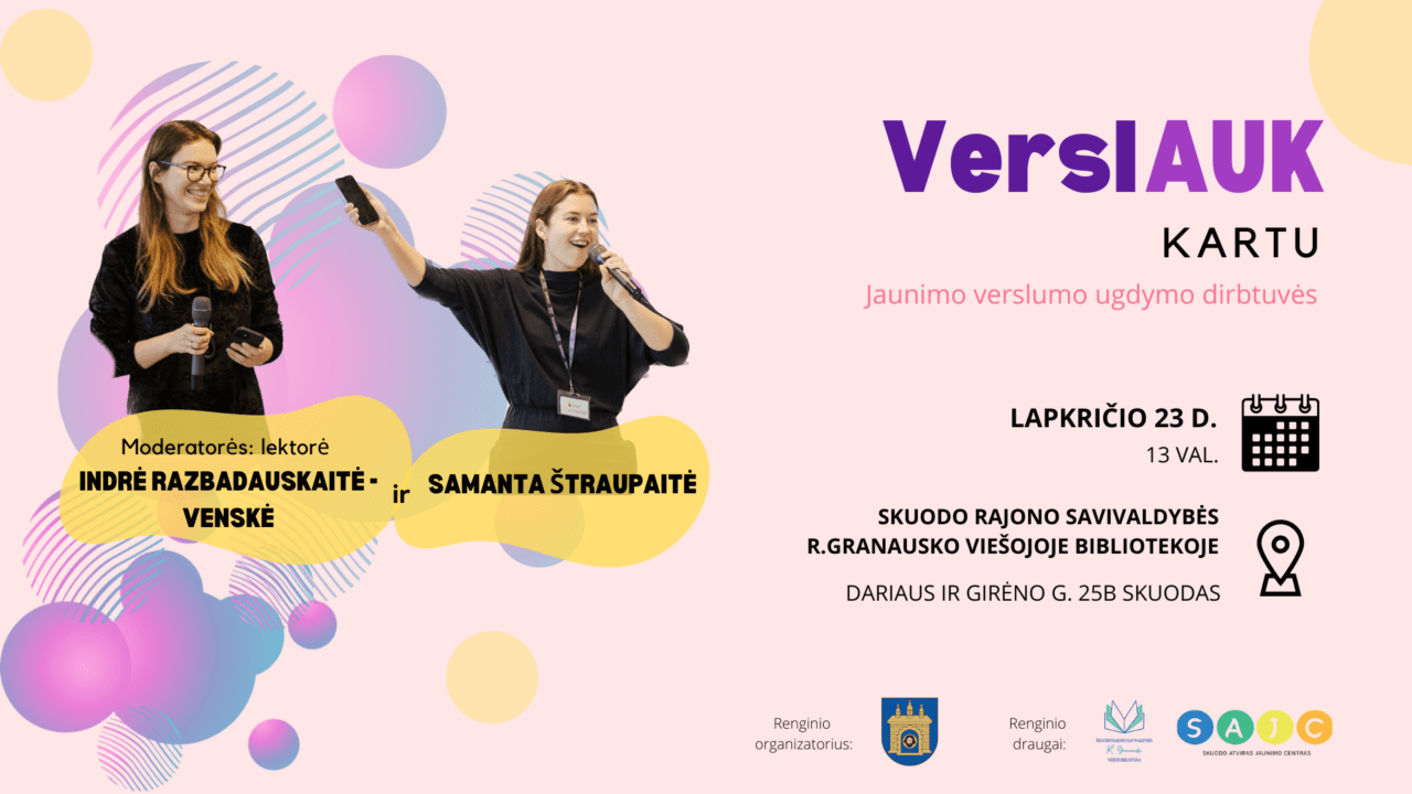 Kviečiame į jaunimo verslumo ugdymo dirbtuves