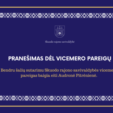 Bendru šalių sutarimu Skuodo rajono savivaldybės vicemero pareigas baigia eiti Audronė Pitrėnienė