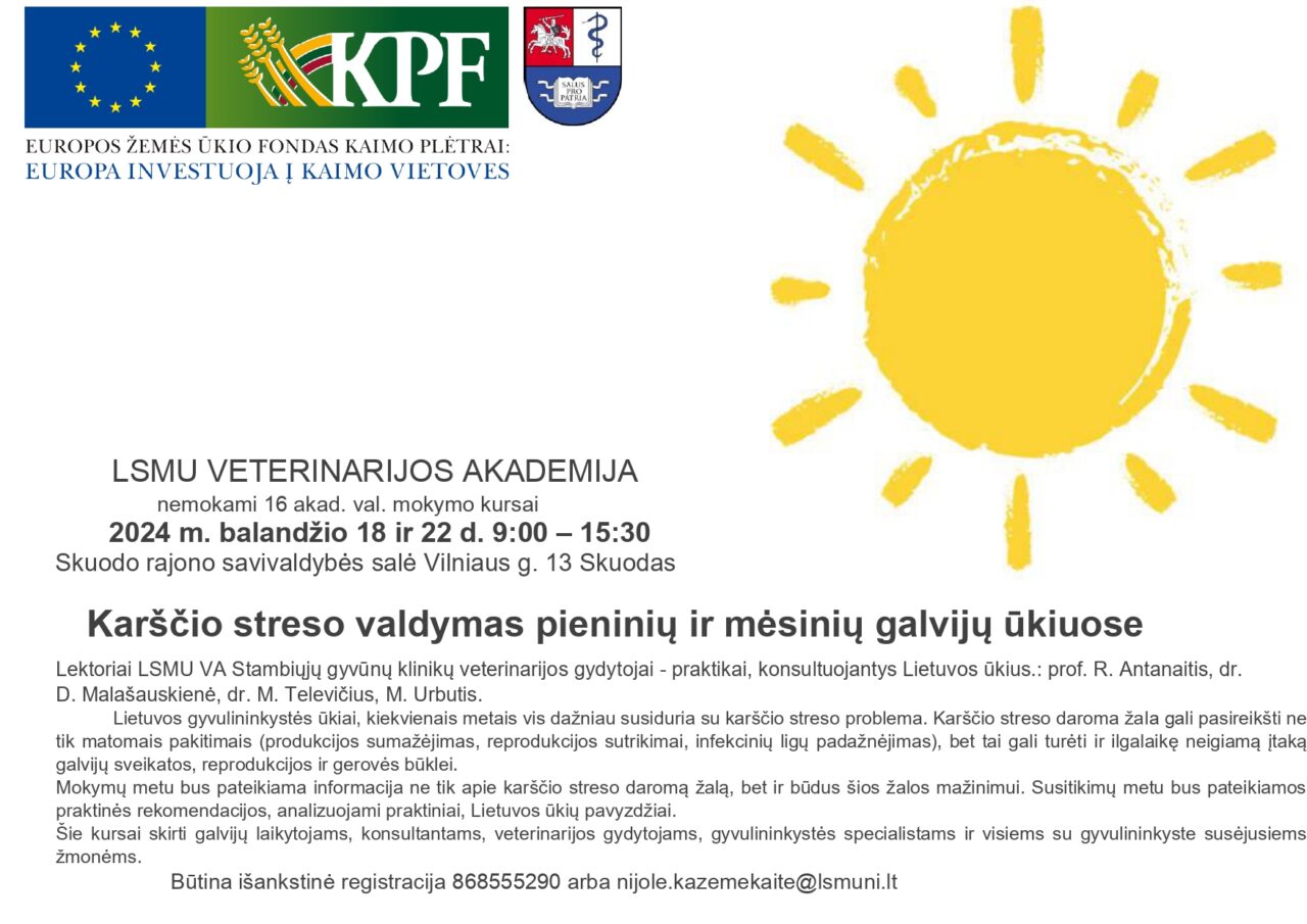 Kviečiame dalyvauti nemokamuose kursuose „Karščio streso valdymas pieninių ir mėsinių galvijų ūkiuose“