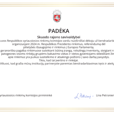 Vyriausiosios rinkimų komisijos padėka